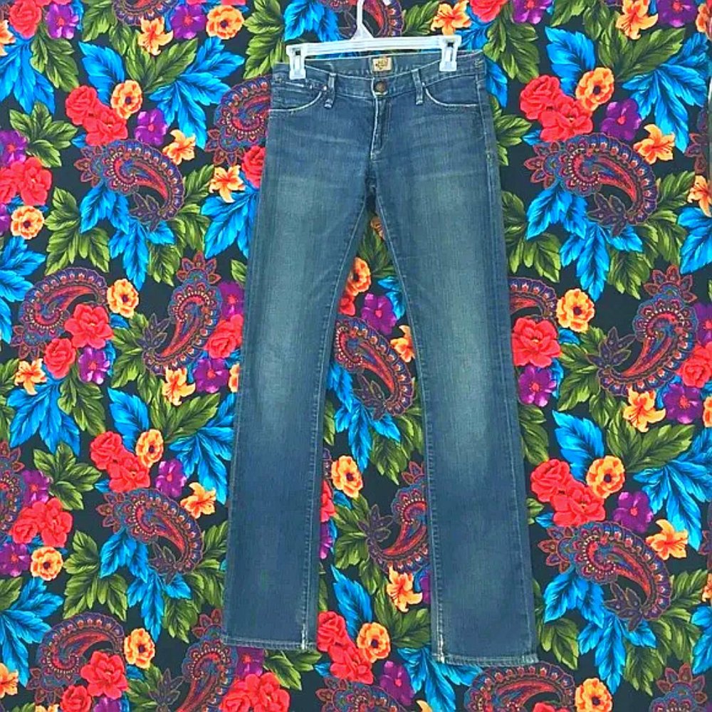 WOMEN'S GOLD SIGN STRAIGHT LEG DENIM JEANS WOMENS SIZE  25 DESIGNER BLUE PANTS
